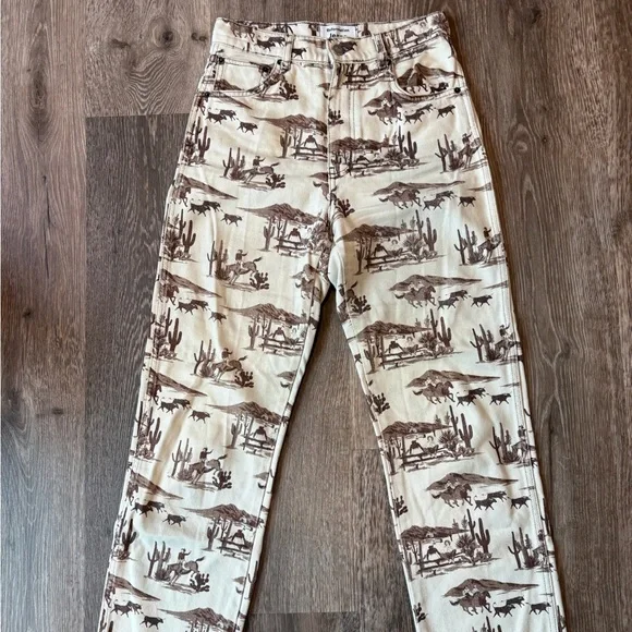 Reformation High Rise Jeans in Cream and Brown - Picture 2 of 5